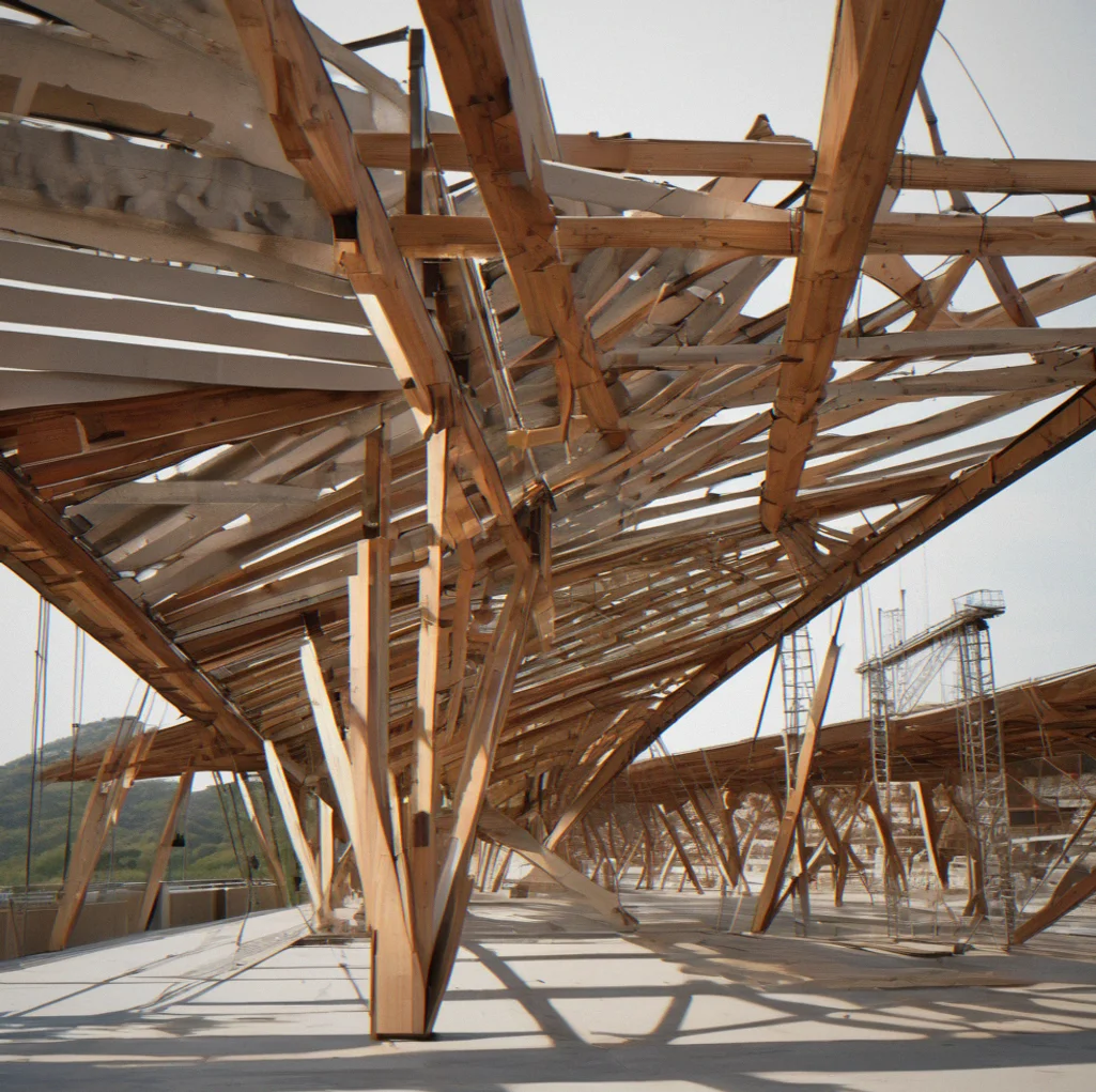 Diagonal braced truss bending under wind, showing deflection and strain as it happens