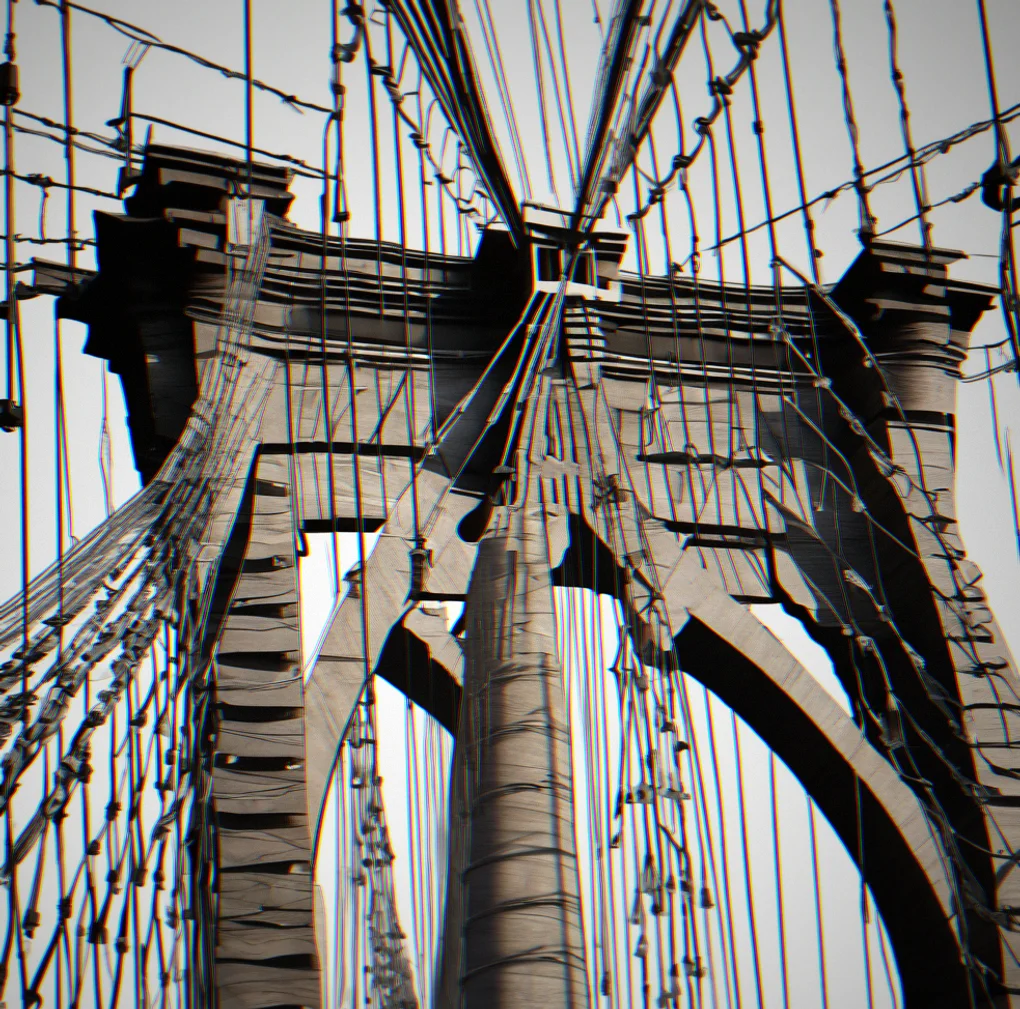 Steel cables in a suspension bridge show tension arrows as the structure holds weight at center span
